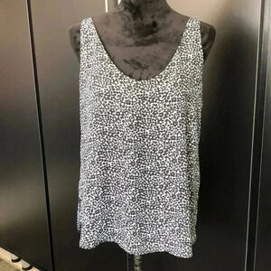LOFT Sleeveless scoop neck,aqua/black print,lined,slit hem line,tunic/layer